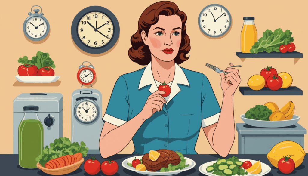 太ももが太くなる原因を示す画像で、脂肪の蓄積やむくみ、筋肉の肥大、姿勢の問題などが描かれ、脚やせや筋トレの重要性が強調されています。