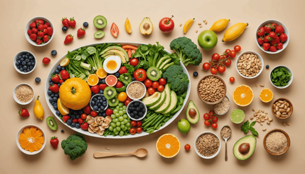 骨格ウェーブに合わせたダイエットと筋トレの様子を描いた画像で、健康的な食事や有酸素運動をする人が描かれています。