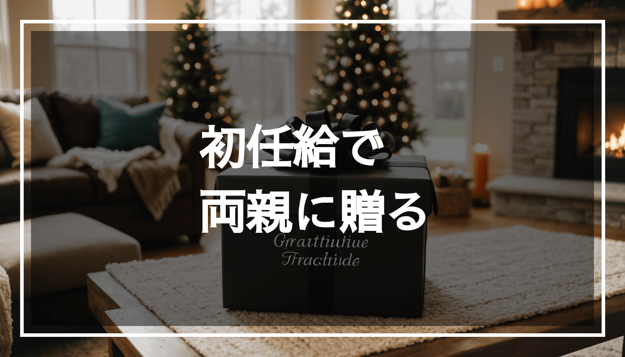 感謝の気持ちを込めた両親へのプレゼントのアレンジメントが、温かみのあるリビングルームを背景にして描かれています。