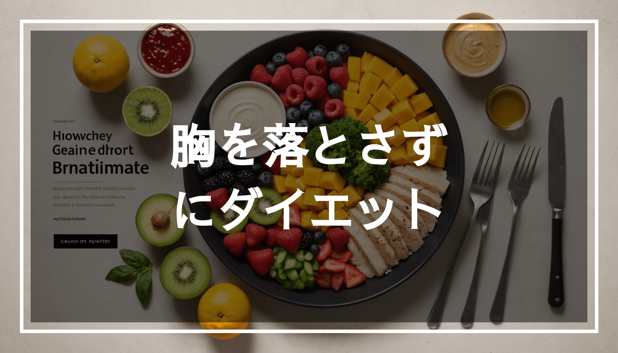 健康的な食事の写真。果物や野菜、赤身のタンパク質を含むバランスの取れた食事が映っており、ダイエットや栄養に関心がある方に最適です。