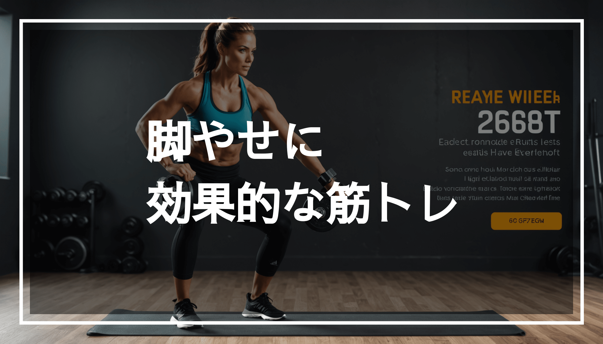 明るいジムでウェイトを使って脚やせの筋トレをしている女性の写真。太ももを鍛え、効果的なトレーニングの様子を伝えています。