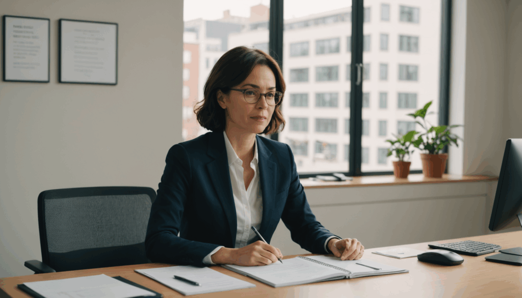 職場でデスクに座り、感謝の気持ちを込めて円満退職について話し合う様子の写真。スムーズな退職理由の伝え方が重要です。