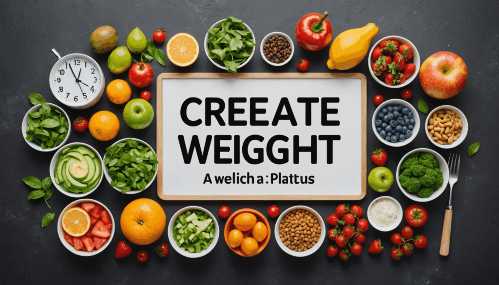 ダイエットの停滞期を乗り越えるための健康的な食事や運動、リラックスできる睡眠環境を表現した画像。					
					