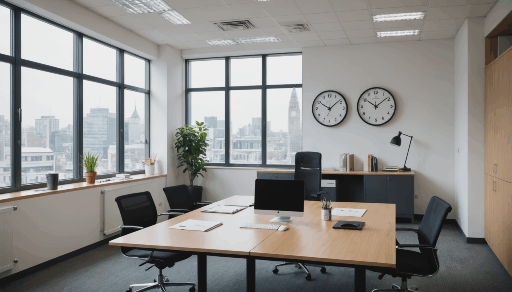 静かなオフィス環境の写真。適切な会話のタイミングを強調しており、退職理由や円満退職の相談に最適な状況を示しています。