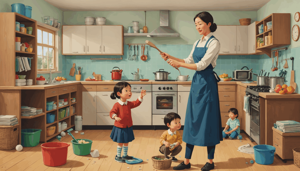 ストレスを抱える学生が、書類や本に囲まれたデスクで疲れた様子を描いたイラスト。5月病の症状や精神的な圧力を表現しています。