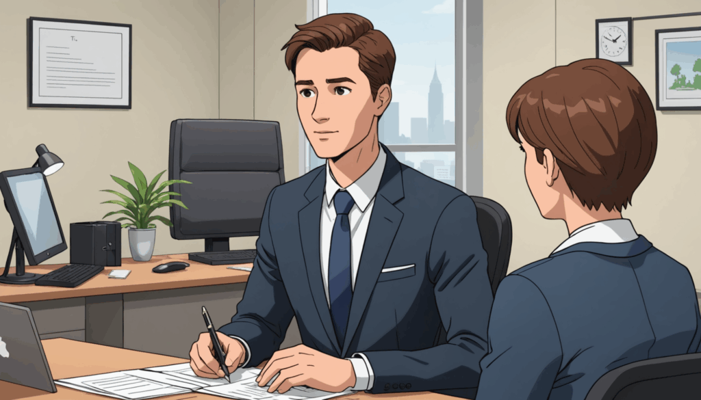 タイガーアイ、シトリン、ルチルクォーツのパワーストーンが明るいオフィスの木製デスクに美しく並べられ、仕事運や金運を引き寄せる効果を強調している様子。