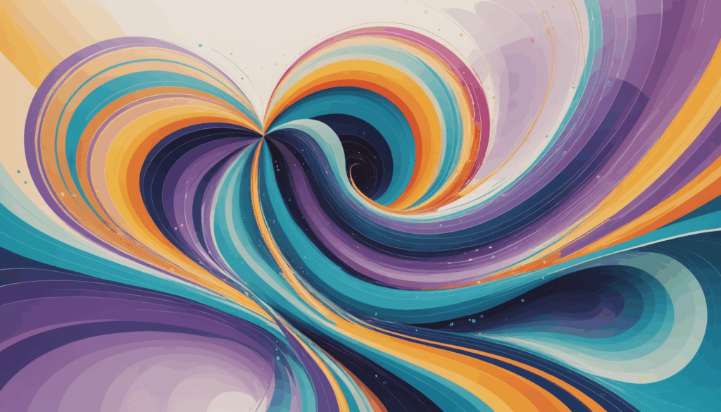 柔らかな色合いと流れるようなパターンで表現された、関係における「共鳴」と「エネルギーのつながり」を示す抽象画。人が出会うことで感じるスピリチュアルな価値観を高める特徴が表現されています。