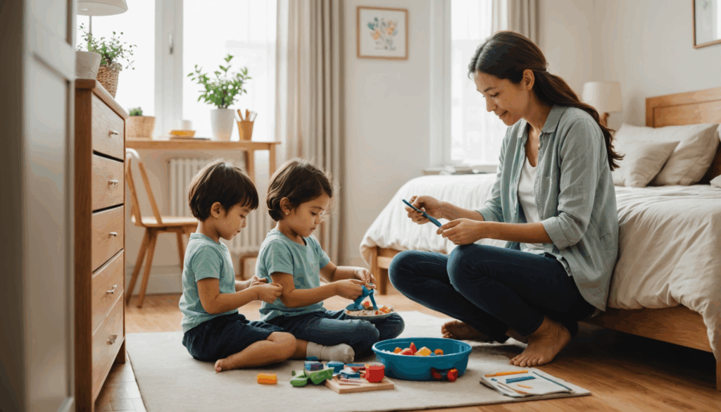 成長型マインドセットと固定型マインドセットを象徴する2つの道の抽象画。成長型は鮮やかで繁栄し、固定型は暗く荒廃した様子が、思考の重要性を示しています。