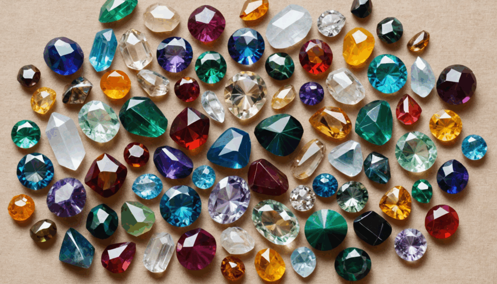 カラフルなヒーリングクリスタルとパワーストーンが、健康運を整えるために美しく配置されています。これらはストレスや体調不良を改善する効果があります。