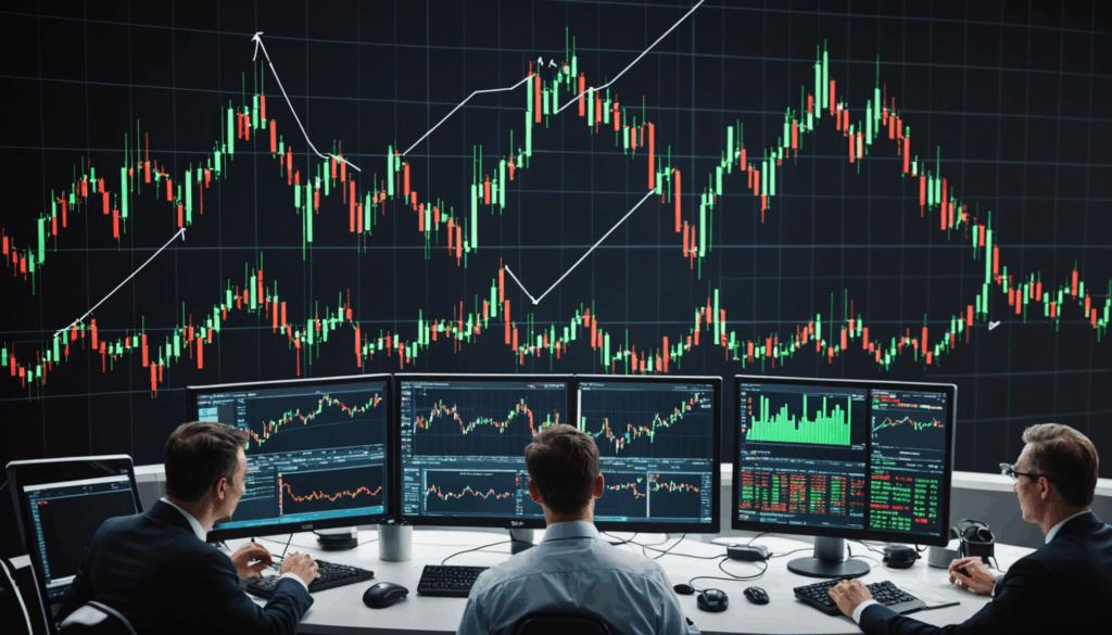 投資と投機の違いを示す画像。安定した上昇グラフが投資を、変動するチャートが投機を表現している。リスクや利益の違いを視覚的に強調。