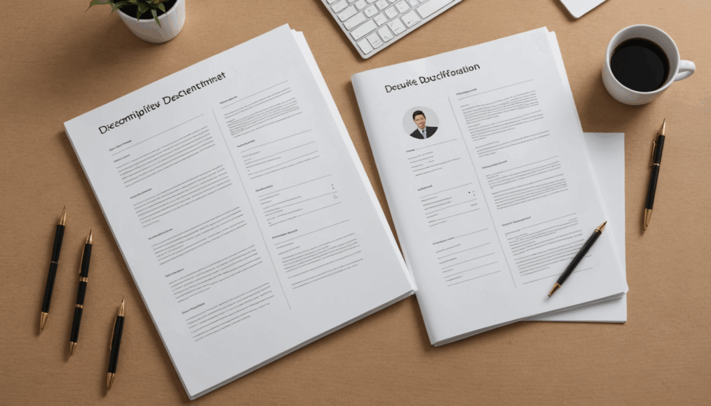 資料作成の原則を表現した画像。見やすく整理されたスライドのデザインが、重要なポイントを伝える様子を示している。