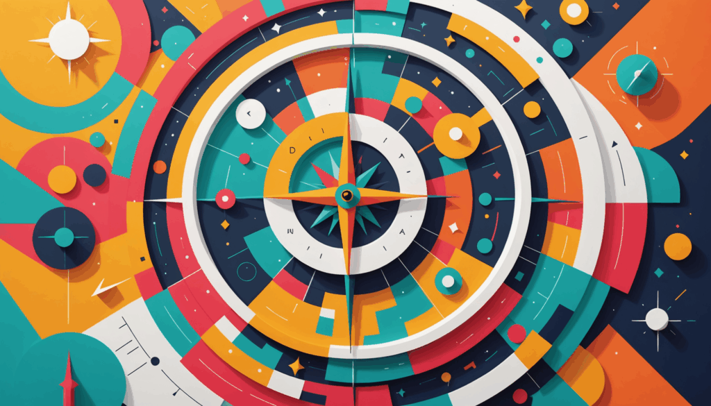 アセンションと次元の変化をテーマにした幻想的な風景画。鮮やかな色彩と抽象的な形がエネルギーと意識を表現している様子。