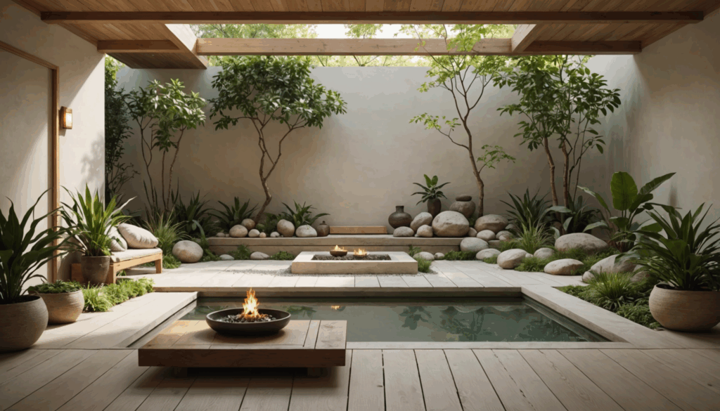 穏やかな瞑想スペースの写真。柔らかな光に包まれた静かな部屋で、リラックスできる座席と植物や水の要素が調和し、マインドフルネスの効果を体験できる環境を示している。