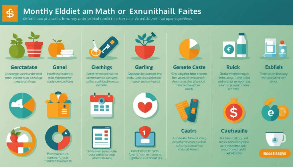 老人ホームの月額費用の内訳を示すイラスト。管理費、食費、介護費用、医療費が描かれている様子。