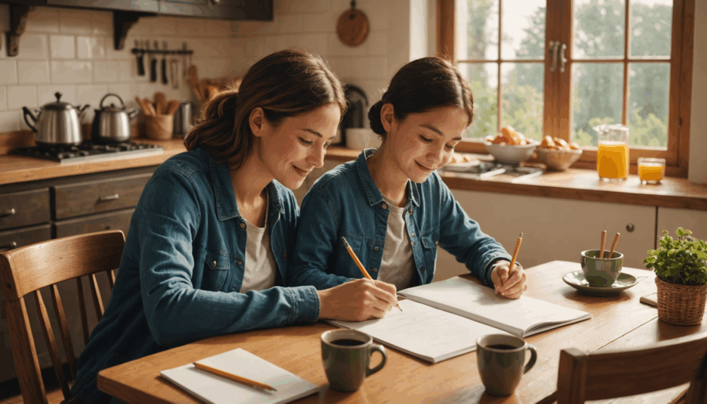 成長型マインドセットを促すためのジャーナルやポジティブな交流、支援的な環境が描かれた画像。自己成長の重要性を表現しています。