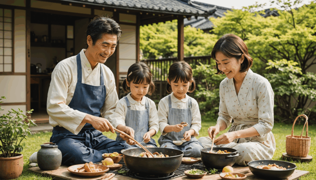 公園のベンチに座り、リラックスした様子で友人と話している日本人の写真。ストレスや5月病の症状を和らげるためのコミュニケーションが感じられる穏やかな環境。