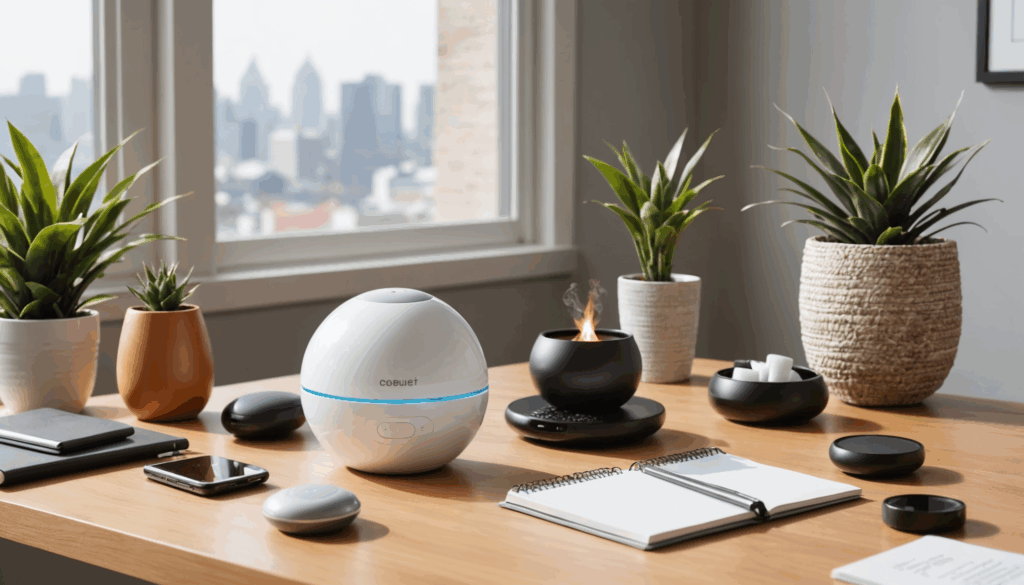 色とりどりの健康的な食材がテーブルに並べられ、バランスの取れた食事が強調されています。健康習慣や生活習慣の一環として、運動や睡眠とともに重要です。