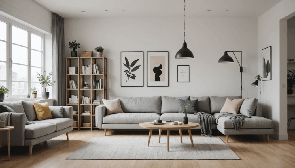 整然としたミニマリストのリビングスペースの写真。片付けと整理整頓が行き届き、自然光が差し込む落ち着いた雰囲気が感じられる。