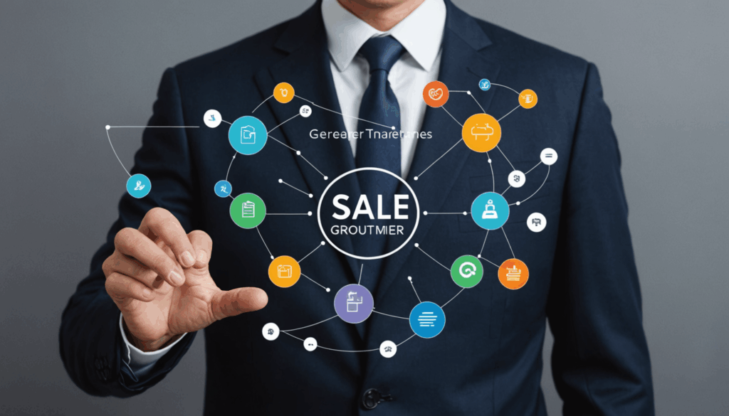 顧客数の増加を目指す施策を示すイラスト。新規顧客の獲得やリピーターの増加、客単価の向上が相互に関連している様子が描かれています。