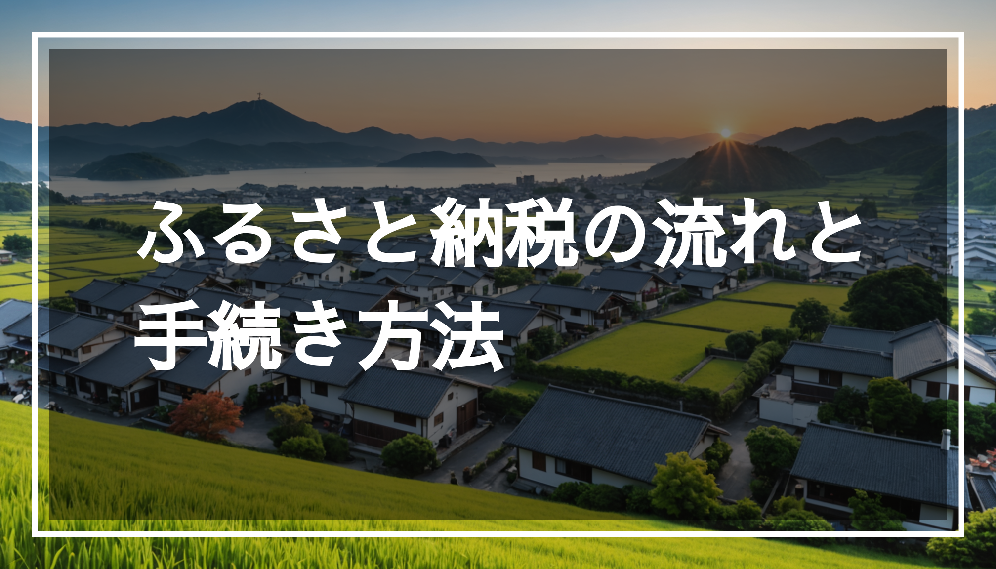 美しい風景と地域の特産品を背景に、ふるさと納税の概念を表現した画像。地域の寄附活動やコミュニティのつながりを感じさせる様子。