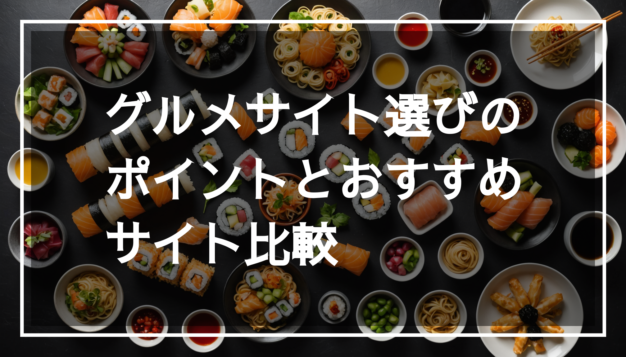 美しく盛り付けられた寿司、パスタ、デザートの写真。飲食店のグルメサイトでのおすすめ料理を紹介するためのビジュアルです