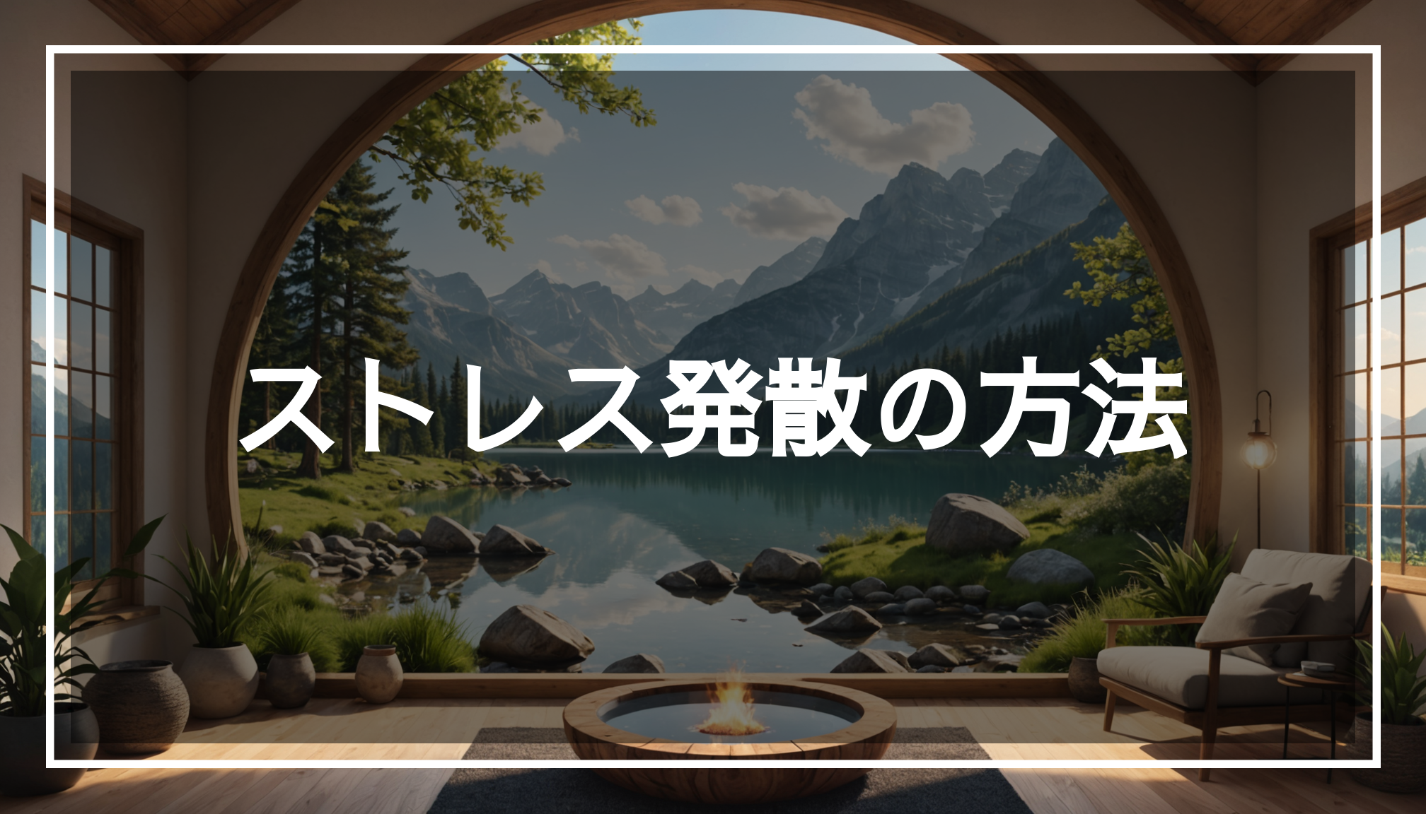 穏やかで落ち着いた環境の写真。ストレス発散のためのリラックススペースや自然の風景が広がっている様子。