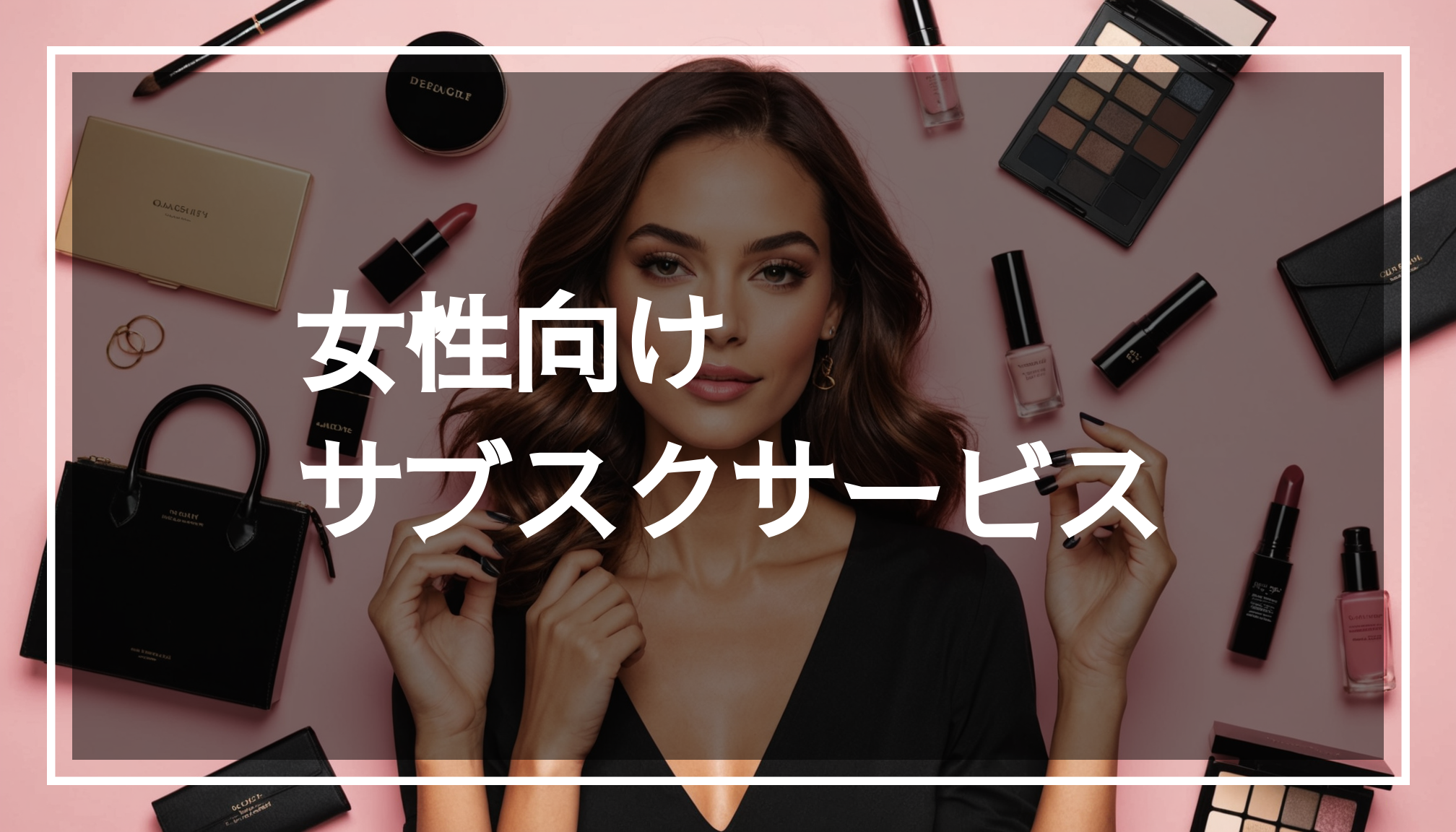女性向けの美容、ファッション、ライフスタイルのサブスクサービスを表現した華やかで魅力的な画像。月額料金やプランの便利さを感じさせるデザイン。
