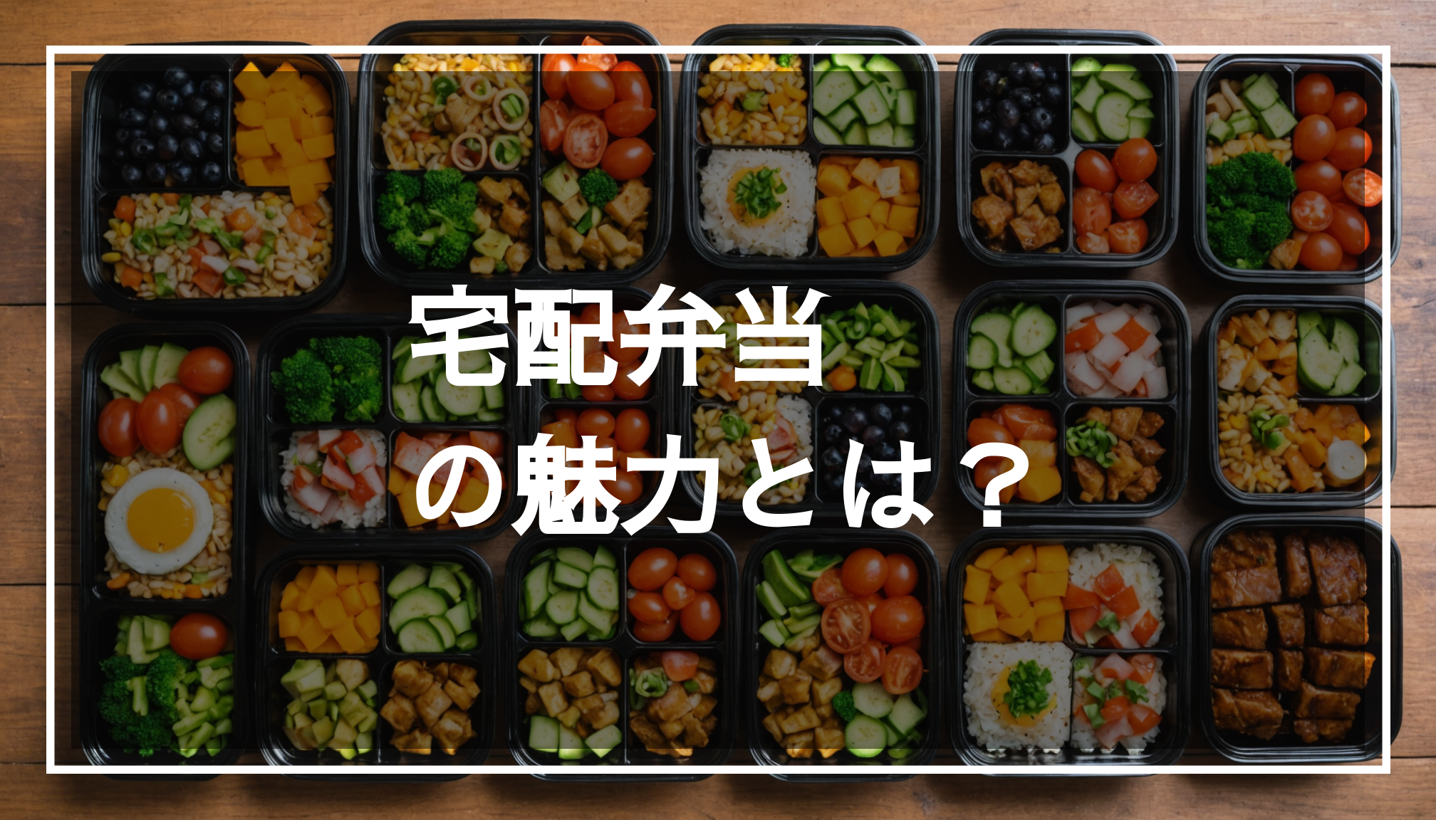 色とりどりの料理が並んだ宅配弁当の写真。栄養バランスに優れたメニューで、食材の新鮮さが際立っています。