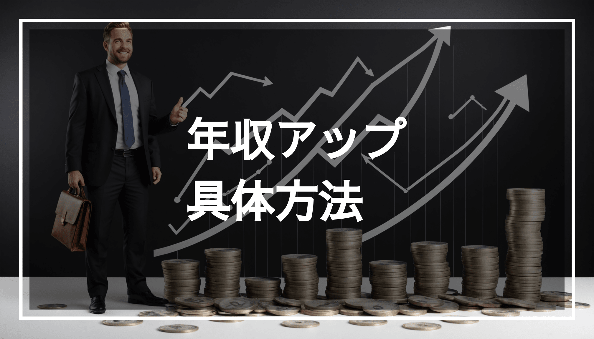 キャリア成長と給料アップを象徴する画像で、プロフェッショナルな環境に向上する矢印、グラフ、金銭シンボルが描かれている。