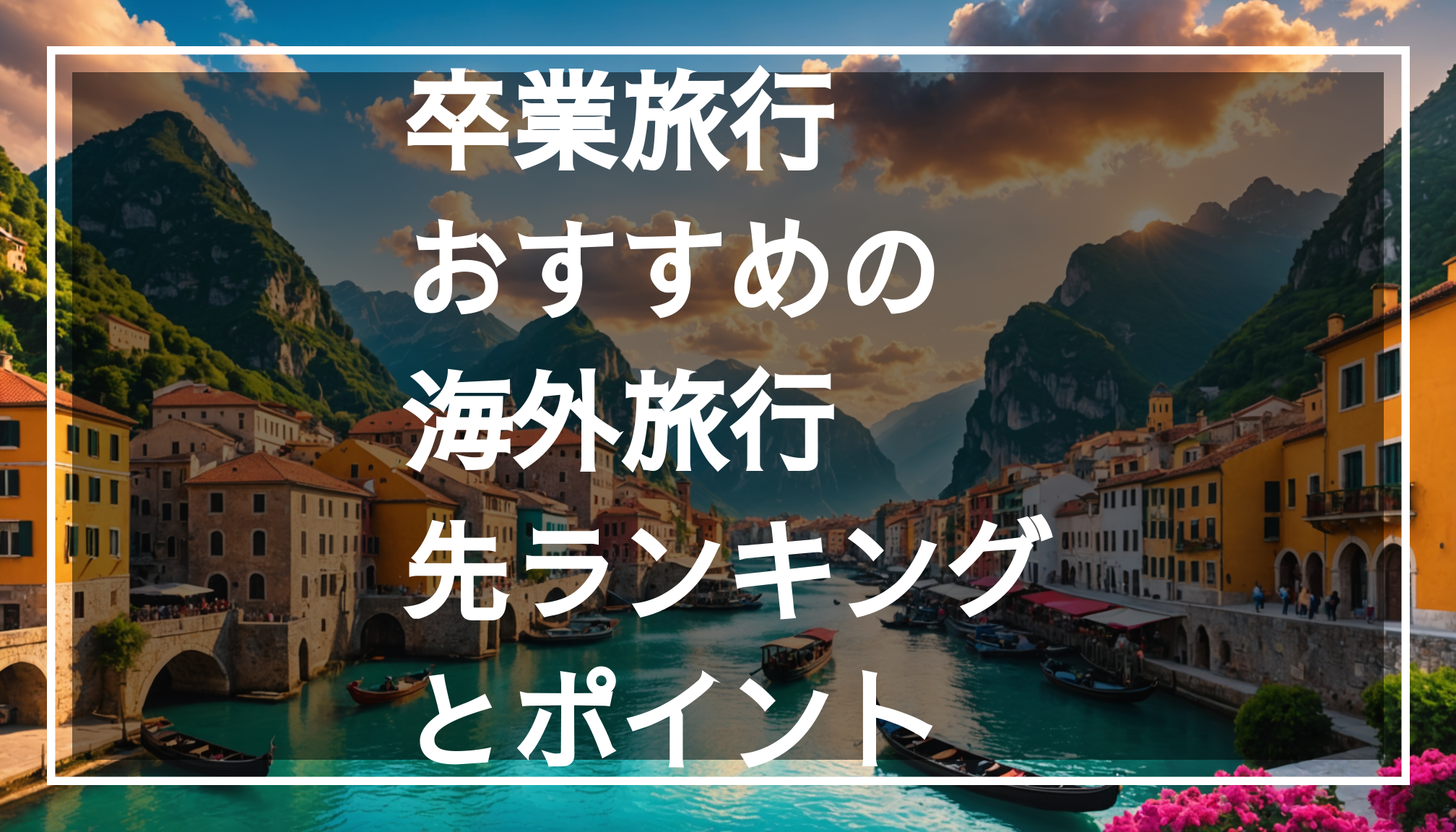 卒業旅行におすすめの人気旅行先を背景に、美しい風景や多様な文化、グルメを楽しむ様子の写真