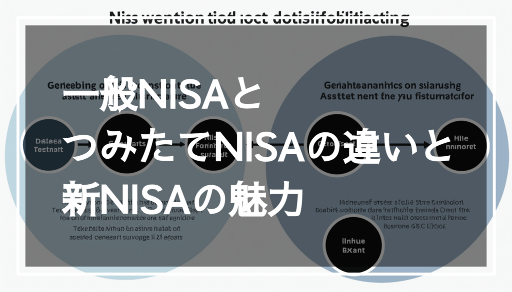 一般NISAとつみたてNISAの違いを示し、それぞれの資産形成におけるメリットを強調したイラスト。非課税制度を活用した投資の特徴が分かりやすく表現されています。