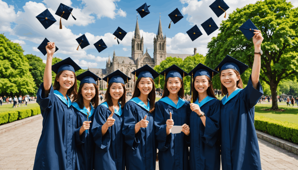 友達と一緒に卒業旅行を楽しむ様子。美しい自然や有名なランドマークを背景に、喜びと冒険の雰囲気が漂っています