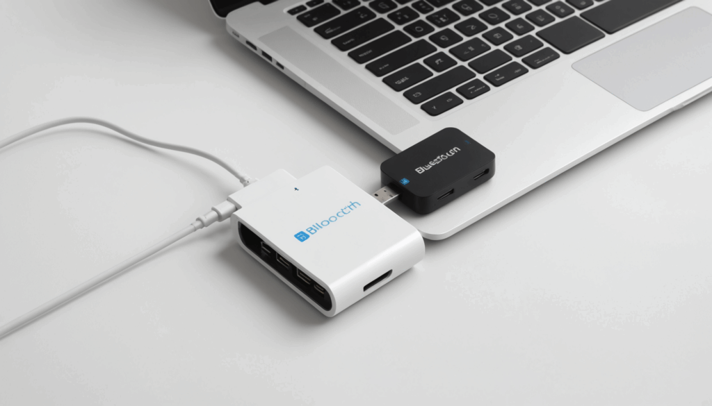 USBコネクタ付きのBluetoothアダプタのクローズアップ写真。高音質でさまざまなBluetooth機器との接続が可能なデザイン。