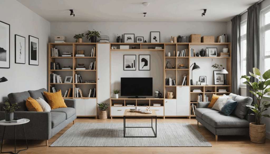 賃貸の小さな部屋の写真。収納グッズを使った効率的な収納アイデアが並び、物が整然と配置された使いやすい空間の様子。