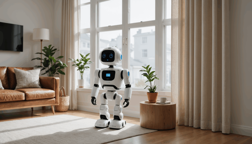 SwitchBotのスマート家電が揃った居心地の良い家庭環境の写真。自動カーテンやスマート加湿器が配置されている様子