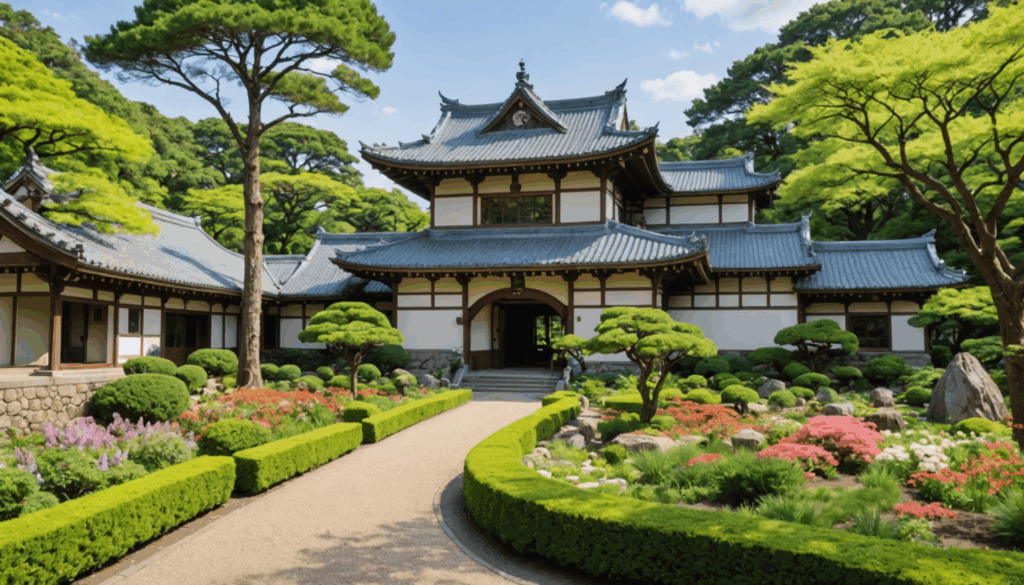 自然に囲まれた美術館の写真。日本やアジアのアートを展示し、散策できる癒しの庭があるおすすめのスポット