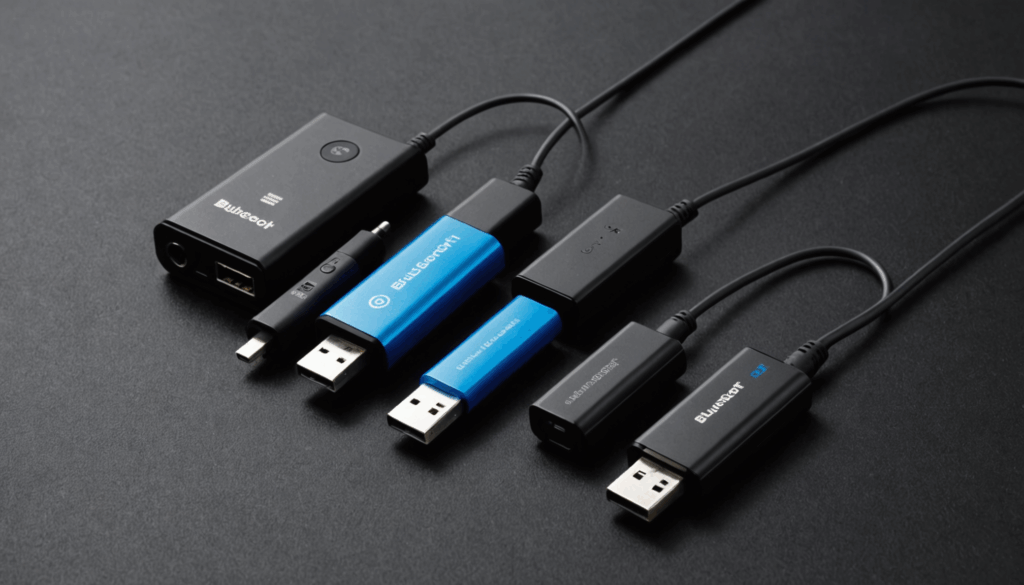 Bluetoothアダプタの選び方を解説したガイドの写真。さまざまなタイプや仕様（クラス、バージョン、対応OSなど）を紹介し、無線接続の利便性を強調している。