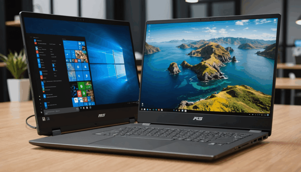 軽量ノートパソコンの写真。1kg前後のモデルで、ビジネスやゲーム向けの高性能スペックを持ち、スリムなデザインが特徴。