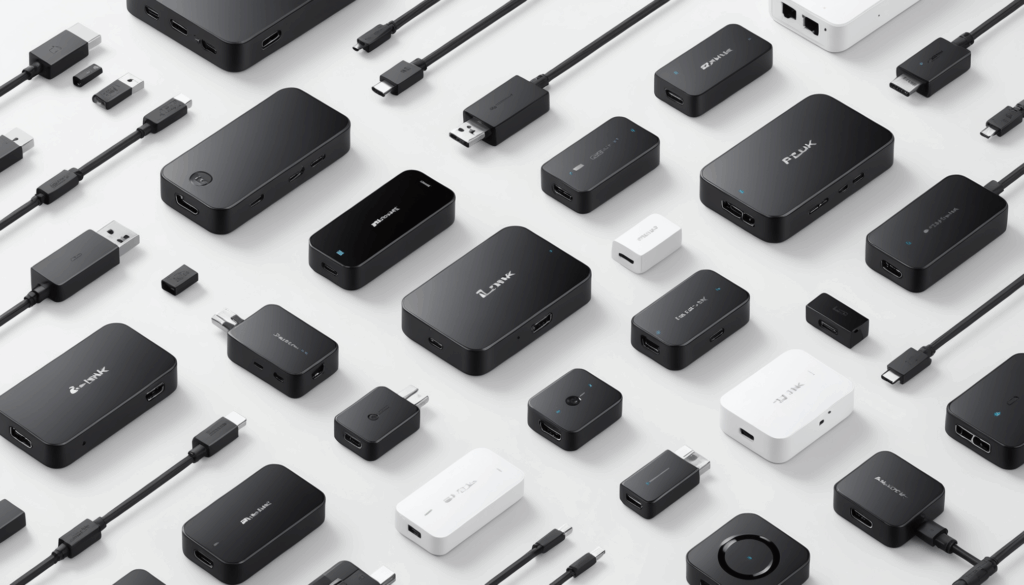 さまざまなBluetoothアダプタの写真。TP-LinkやASUSなどのコンパクトなデザインと特徴が強調されている様子。