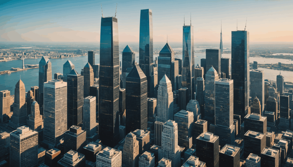 現代的な金融風景の写真。株式や投資信託、ETFなど多様な投資商品を背景に、若い初心者投資家に向けた資産形成の機会を表現している