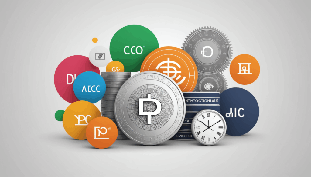 iDeCoの投資商品を表現した画像。定期預金、投資信託、保険商品の特徴を視覚的に示している様子。