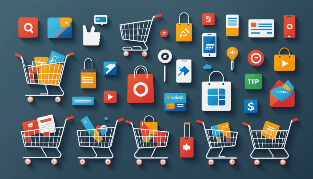 ショッピングカートやクレジットカード、モバイルアプリを使って効率的にポイントを貯める方法を示した画像です。ポイ活や稼げるアプリの利用をイメージしやすくしています