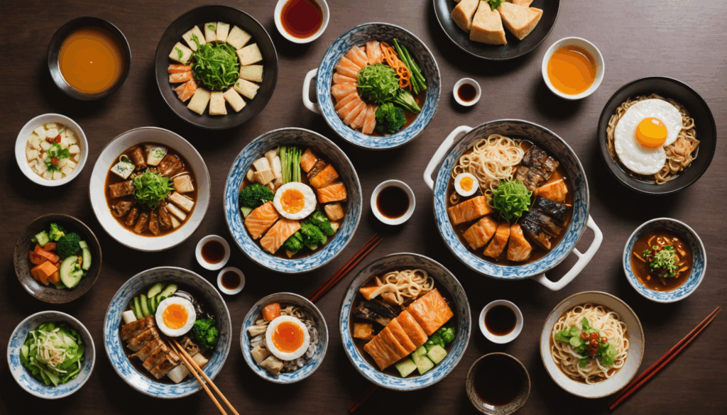 多様な日本のグルメサイトを表現した写真。飲食店の料理やユーザーの評価が並ぶ様子が特徴で、おすすめの情報が視覚的に伝わる