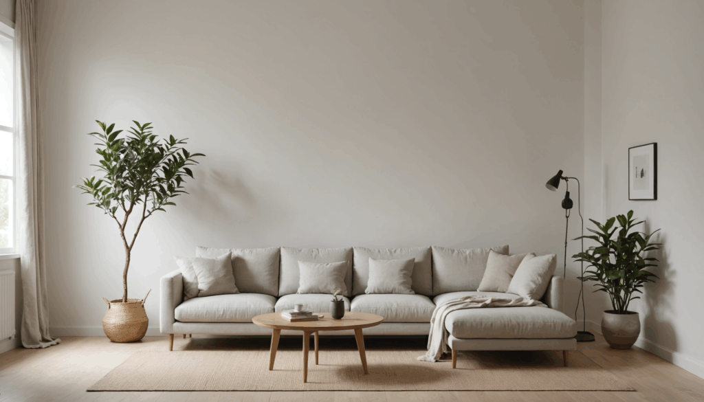 穏やかなミニマリスト空間の写真。必要な物を厳選し、柔らかな自然光が差し込む落ち着いた雰囲気が漂う