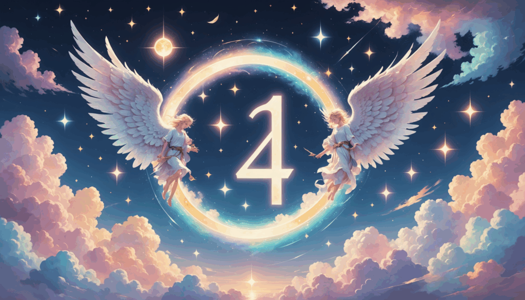 エンジェルナンバーを象徴する、柔らかなパステルカラーの光と星雲の写真。ポジティブな変化やガイダンスの意味を伝える。