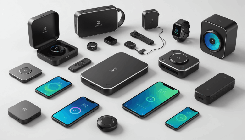 2025年向けの面白いガジェットのコレクションの写真。便利な機能を持つデバイスが、ストレス解消や日常生活の向上を図る様子を表現している。